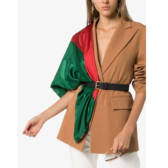 GUCCI SCARF GREEN RED WEB GG LOGO PRINT JACQUARD SILK TWILL FOULARD 35" - Picture 2 of 15